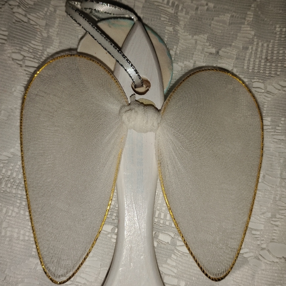 Handmade and handpainted ceramic folk art lace paintbrush angel ornaments - Picture 10 of 11